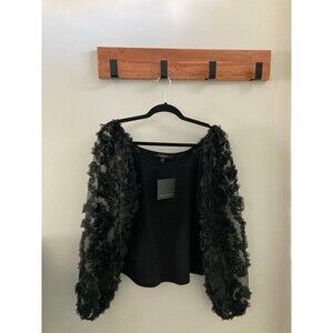 Marc New York Andrew Marc Fancy Black Blouse with Semi Sheer Balloons Sleeves S